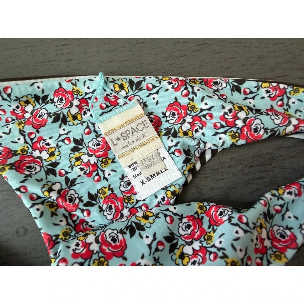 L Space Reversible Itsy Cut Bikini Bottom Stripe Floral Black White Blue XS